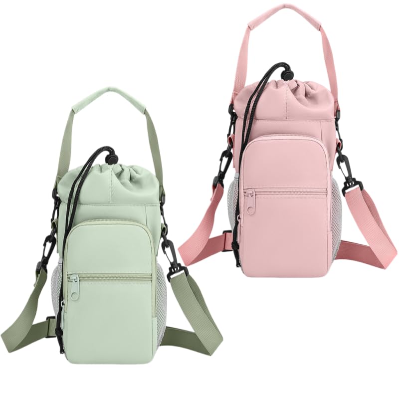 Soporte para botellas de agua aislados de 30-35 oz con bolso bandolera de nailon verde