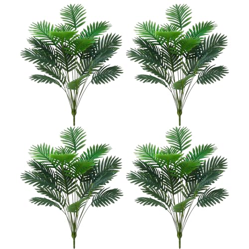 Ovveroche 18 Leaf Large Areca Palm Artificial Plant 4 Packs Uv Resistant Faux Palm Tree Leaves Tropical Greenery For Home Office Party Decor Indoor Outdoor