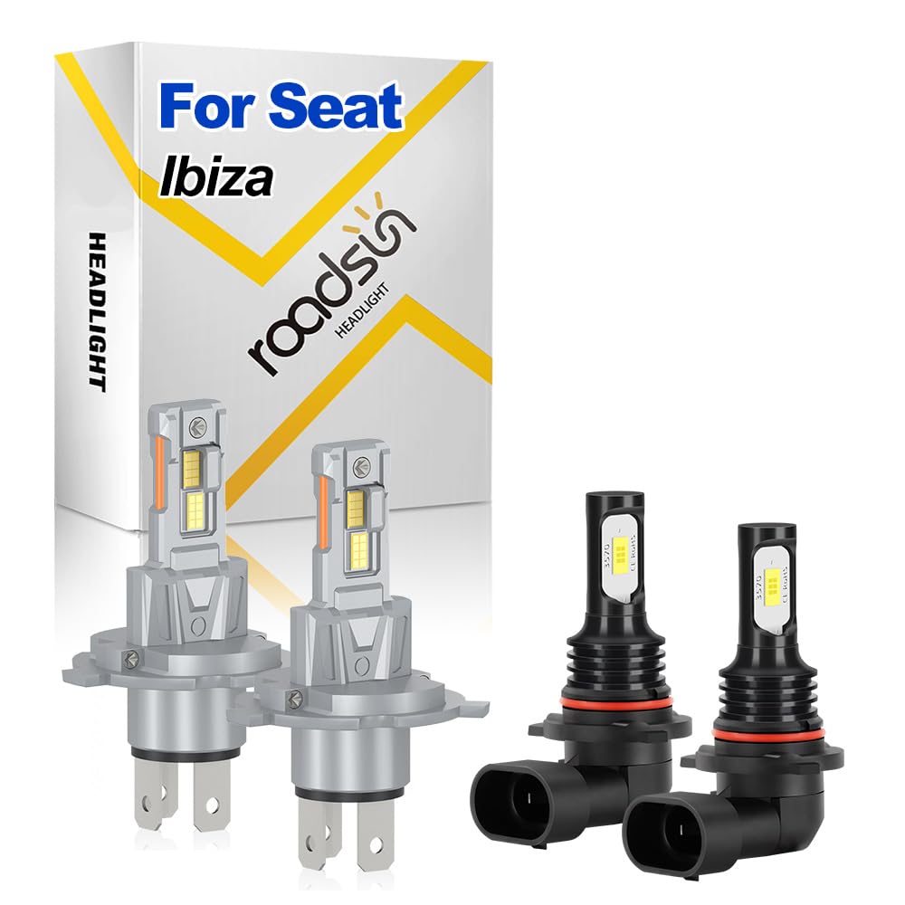 Lampadine LED Per Fari Auto, 20000LM, 6000K Bianco, 12V, Abbaglianti e anabbaglianti H4, Fendinebbia 9006 HB4, Fari LED con protezione IP67, For Seat Ibiza 2008-2015