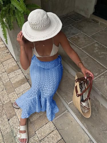 Saodimallsu Womens Crochet Cover Up Skirt High Waisted Sheer Knit Summer Swimsuit Coverup Beach Fishtail Maxi Skirts4