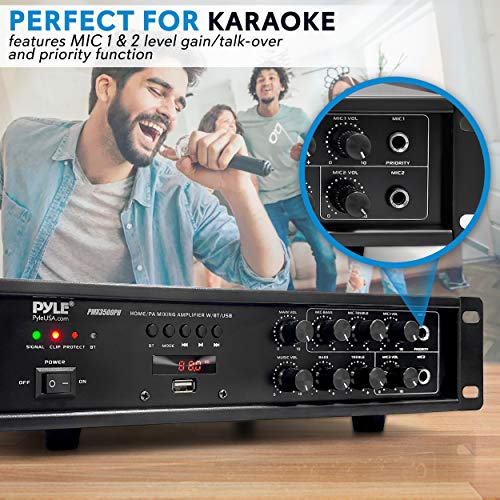 Pyle Bluetooth Home Pa Mixing Amplifier - 500W Home Audio Rack Mount Stereo Power Amplifier Receiver W/Fm Radio, Digital Led Display, Usb/Aux/Mic, Optical/Coaxial, Ac-3, 70V/100V Output - Pmx3500Ph #TOP4