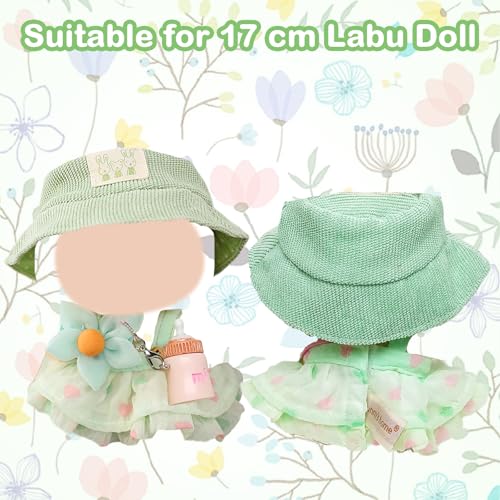 17cm Puppenkleidung Sommer Jugend Puppenkleidung Zubehör Set mit 1 Grünes Band Kleid 1 Sonnenschirm Hut 2 Süße Taschen für Mädchen Kinder Geschenke, Ohne Puppe