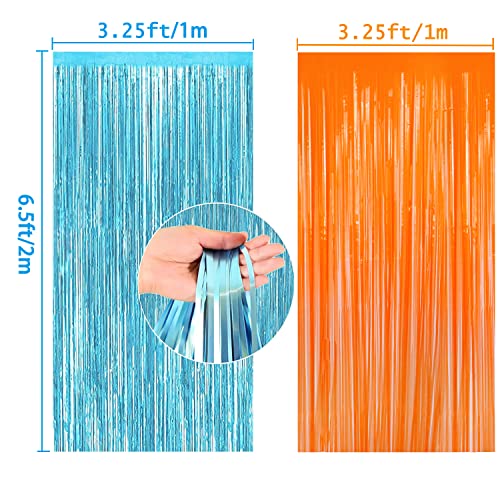 MIKIMIQI 120 Pcs Blue and Orange Party Balloons Garland Kit for Party Decorations with Foil Metallic Fringe Curtains Dart War Party Supplies Blue and Orange Party Decorations for Birthday Party