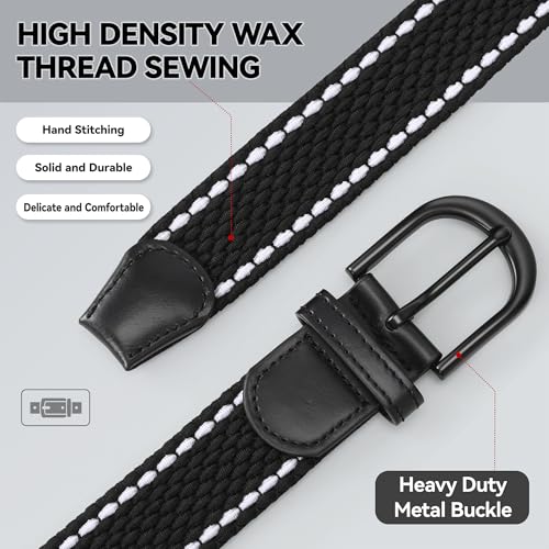 Image of Mile High Life | Braided Stretch Elastic Belts | Pin Oval Solid Black Belt Buckle | PU Loop End Tip Men /Women /Junior Belt