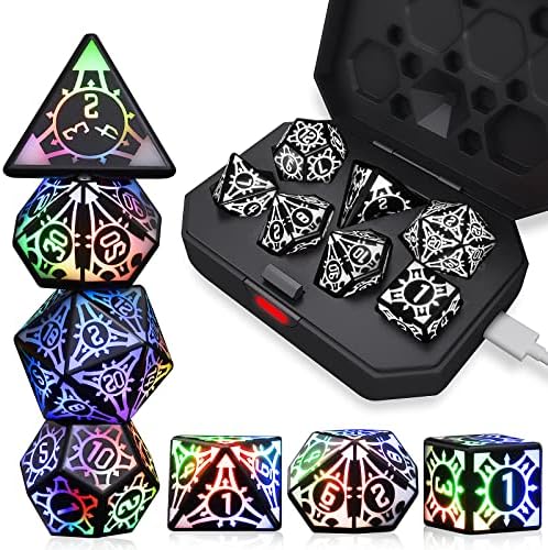 7PCS DND Dice Set LED Rechargeable Light Up Dice Glowing Dice Set for Dungeon and Dragons, Luminous DND Dice, Role Playing Table Games, RPG Polyhedral Dice