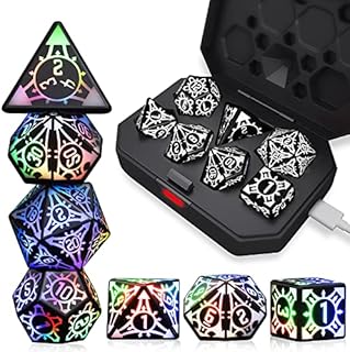 7PCS DND Dice Set LED Rechargeable Light Up Dice Glowing Dice Set for Dungeon and Dragons, Luminous DND Dice, Role Playing Table Games, RPG Polyhedral Dice
