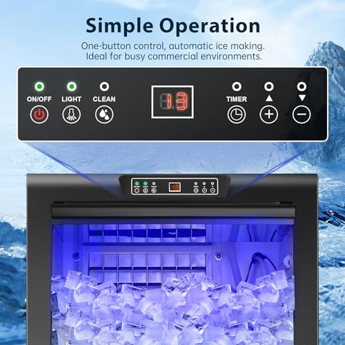 Image of Commercial Ice Maker Machine 150lbs /24H Under Counter /Freestanding | 50lbs ice storage, self-cleaning, LED digital display, blue light, for home bar and restaurant