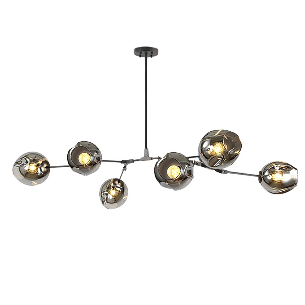 CSXSXAUO Mid-Century Modern Nordic Glass Ball Chandelier - Adjustable Height Pendant Light Fixture with Matte Black Finish & E26 Bulb, Hand-Blown Branch Design, Electroplated Soot