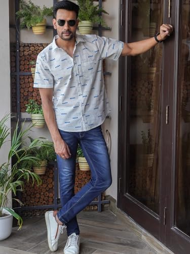 Image of Abstract Printed White Cotton Shirt for Men | Bold Statement Floral - Elegant and artistic floral motifs designed to make you stand out effortlessly in a crowd.