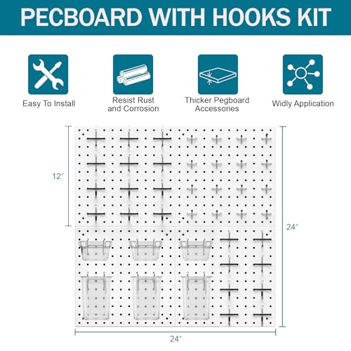 Peg-Board-Kit-Includes-Pegboard-and-Accessorieswith-Hooks-and-BinsPeg-Board-Wall-Organizer-for-OfficeOrnaments-DisplayCrafts-Organization-66-White