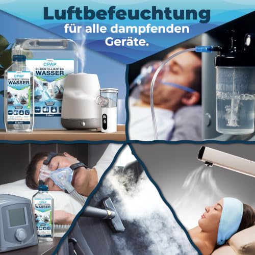 6x Qindoo CPAP Wasser I bidest Wasser für Sauerstoffgerät, Inhalator, Luftbefeuchter, Verdampfer, Bedampfer, Atemgas-Befeuchtung CPAP Geräte (6 Liter)