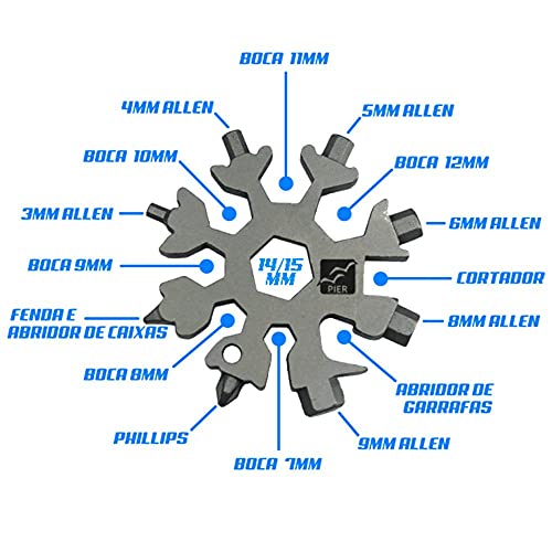 Chaveiro Multifunção Chaves de Fenda Phillips boca e Allen - Ferramenta Snowflake Prata