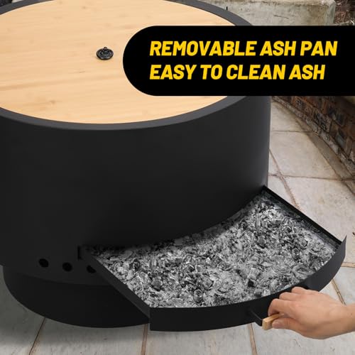 Garvee 26 Inches Smokeless Fire Pits, Wood Burning Firepits with Fire Poker, Outdoor Portable Fire Pits with Removable Ash Pan and Hardwood Top, Backyard Fireplace for Camping, Picnic