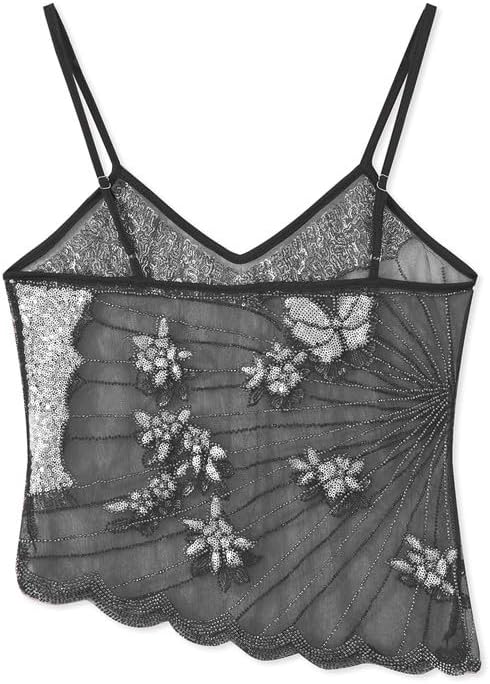 Sexy Sparkle Sequin Rhinestone Crop Cami Top Sleeveless Pearl Embellished Glitter Camisole Backless V Neck Going Out Tank Top - Image 2