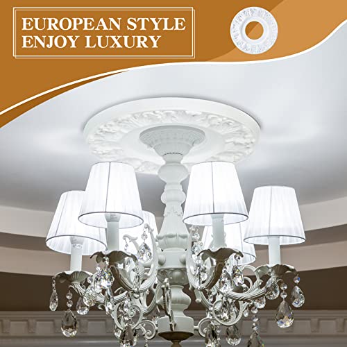 Image of 2 Pieces Ceiling Medallion Molded White PU Ceiling Medallions for Light Fixtures Cover Decorative Plate for Replacement Canopies Home Chandelier Fans 10 inchOD x3.5 inchID