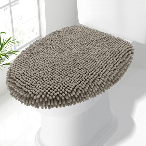 Image of Smiry Soft Chenille Bathroom Toilet Lid Cover, Machine Washable Covers, 17.5x15, Fits Most Round, Elongated and Oblong Lids, Accessories Decor, Latte