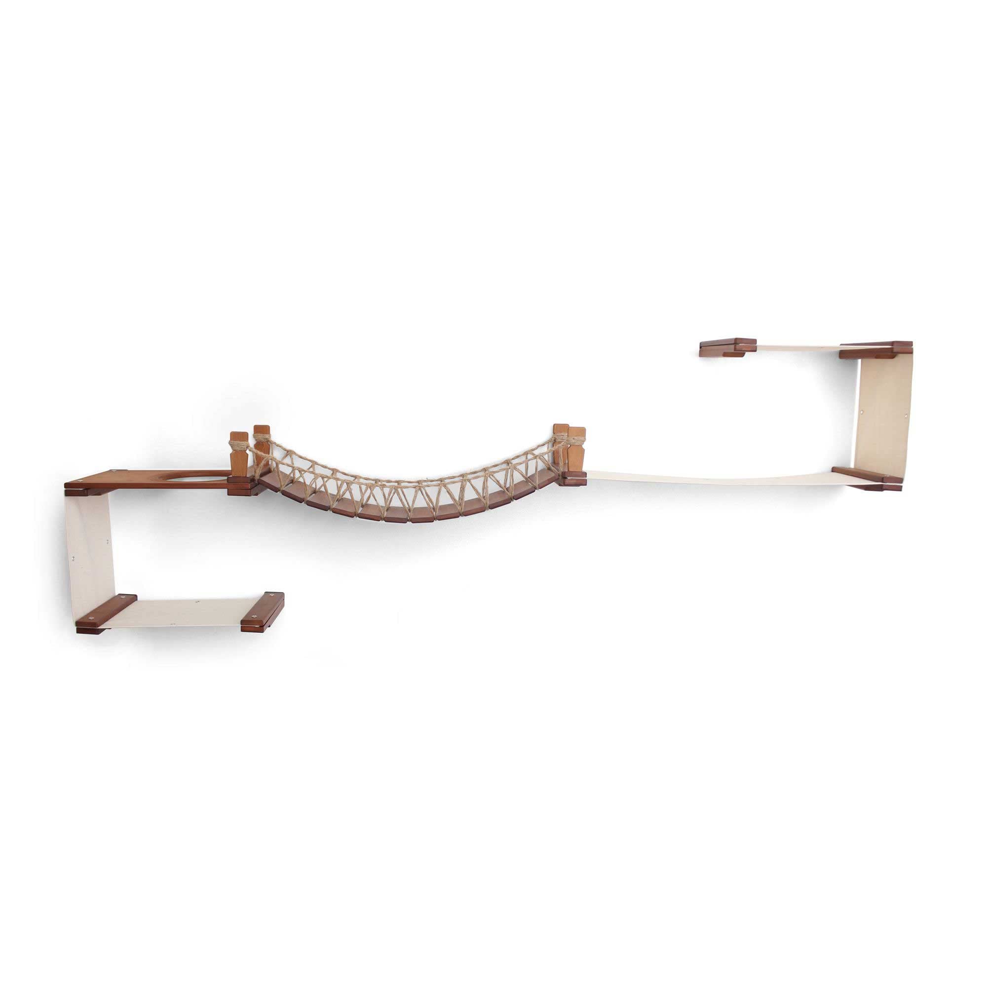 Catastrophic Creations Canyon Cat Condo – Cat Tower for Indoor Cats w/ 3 Canvas Cat Hammocks & 1 Cat Bridge – Wall Mounted Cat Tree for Indoor Cats – Sturdy Bamboo Cat Wall Furniture