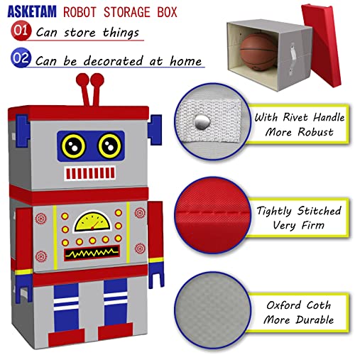 Asketam Kids Collapsible Stackable Toy Storage Bin With Lid, Kid Cute Extra Large Toy Box For Boy And Girl Nursery Playroom Bedroom Baby Toy Chest Organizer(Robot 3 Pack) #TOP3