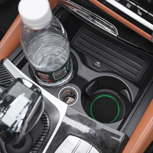 Image of Mandark 2PCS Car Cup Holder Coasters, 2.75 Inch Non-Slip Insert Water Bottle Holder Pads, Dustproof Automotive Interior Accessories Mat, Universal for Vehicles, Trucks, RVs and More(Black /Green)