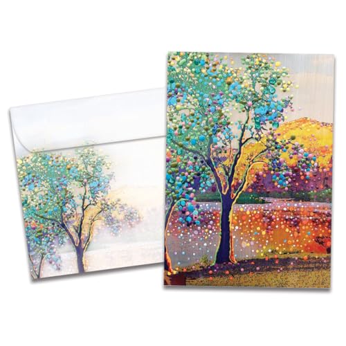 Tree-Free Greetings Lakeside Horizon Just Because Cards - リサイクル5x7のカード1枚とお揃いの封筒、厚手のカードストック、米国製 - ユニークでカラフルな木