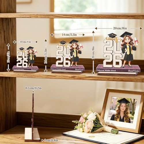Custom Class of 2026 Senior 2D Flat Character with Name, Personalized Graduation Gift for Girls Boys Friends Family, 5mm Wooden Plaque Keepsake with Graduation Character (Girl01) - Image 4