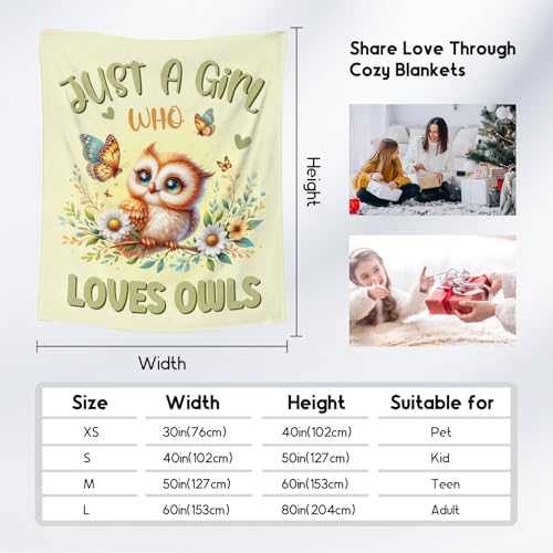 Owl Blanket, Cute Soft Throw Gifts for Women, Cozy Flannel Throw Blankets for Couch Office, Yellow 60"x80"