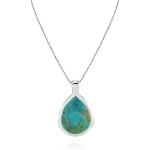 Sterling Silver Abalone or Simulated Turquoise Polished Teardrop Pendant Necklace