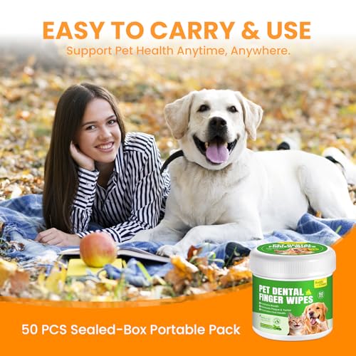 BuddyCheer Lenços dentários Mint Scent para animais de estimação, 50 unidades – Conveniente e portát