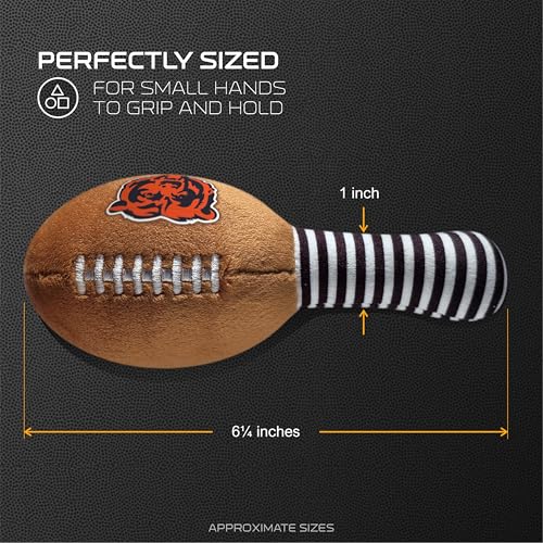 Image of Chicago Bears Plush Football Rattle by Smilo - Officially Licensed NFL Baby Rattle Toy - Soft Baby Rattle with Bell - for Babies and Toddlers from 3 Months