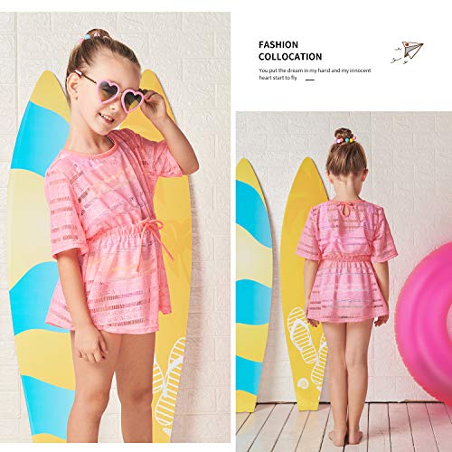 Julysand Toddler Girls Swimwear Cover Ups Kids Quick Dry Pink Drawstring Blouse Bow Swimsuit Coverup Beach Dress With Sleeve #TOP4