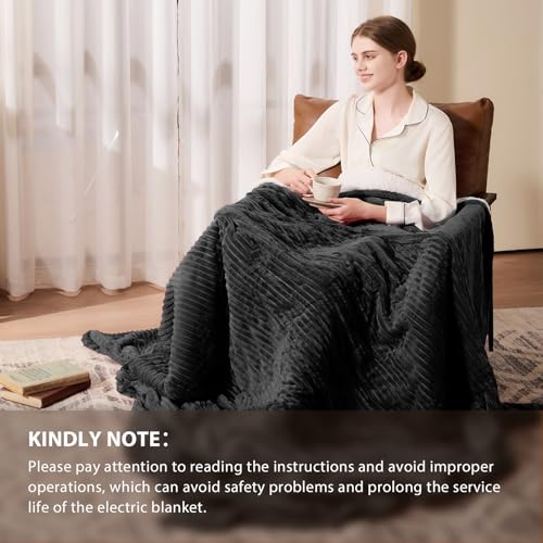 Image of Homemate Electric Heated Blanket King Size - 100 inchx90 inch Heating Blanket King Size Dual Control 1 /2 /4 /6 /8 Hours Auto-Off 10 Heat Level Over-Heat Protection Soft Flannel Sherpa ETL Certification