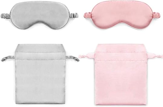 2 Piece Patch,Natural Silk Sleep Mask,Ultra Smooth Eye Mask Sleeping Mask with Adjustable Straps,Perfect for Lunch Break,Travel,Meditation Pink&Gray