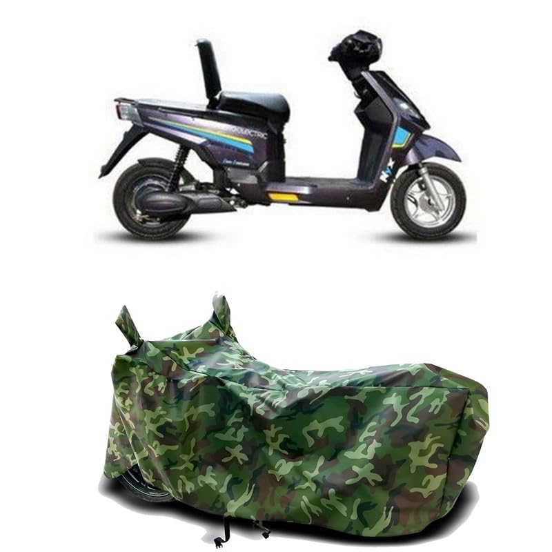 Image of DUFFEL-100% Heat Protection Two Wheeler Bike /Scooty Body Cover for Hero Electric NYX Water Resistance /UV-Rays /Birds Dropping /Scratchproof /Dust Proof /Waterproof[Green Jungle Print]