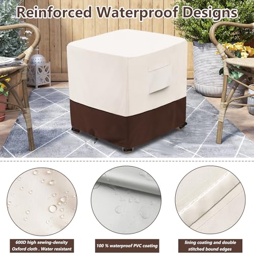 Image of Bitubi Waterproof Patio Ottoman Cover, Heavy Duty Square Outdoor Side Table Furniture Covers Size 22L x 22W x 18H inch (Brown)