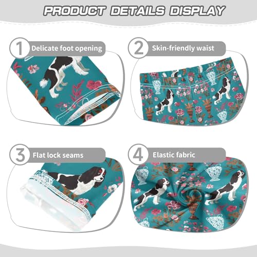 Vintage Floral Dog Girls Leggings Ultra Soft Compression Yoga Gym Pants for Kids 4-10T3