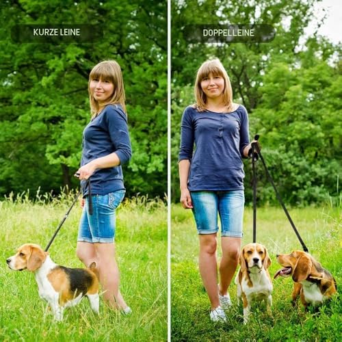 oneisall Freihandleinen für kleine & mittelgroße Hunde, Hundeleine 2.5m verstellbar Übungsleine & Führleine | Nylon Doppelleine mit 2 Karabiner Schwarz
