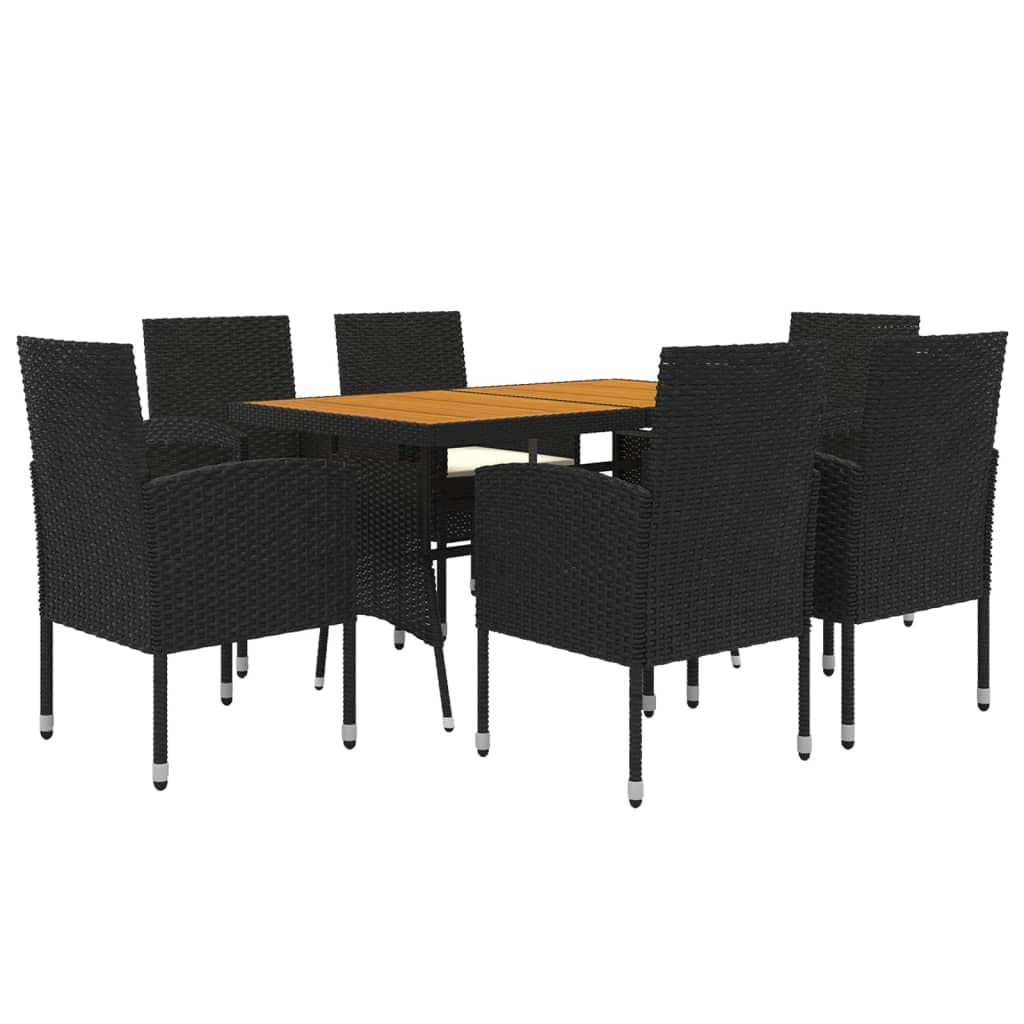 Comedor de jardín de ratán negro de 7 piezas para solucionar la falta de espacio en terrazas