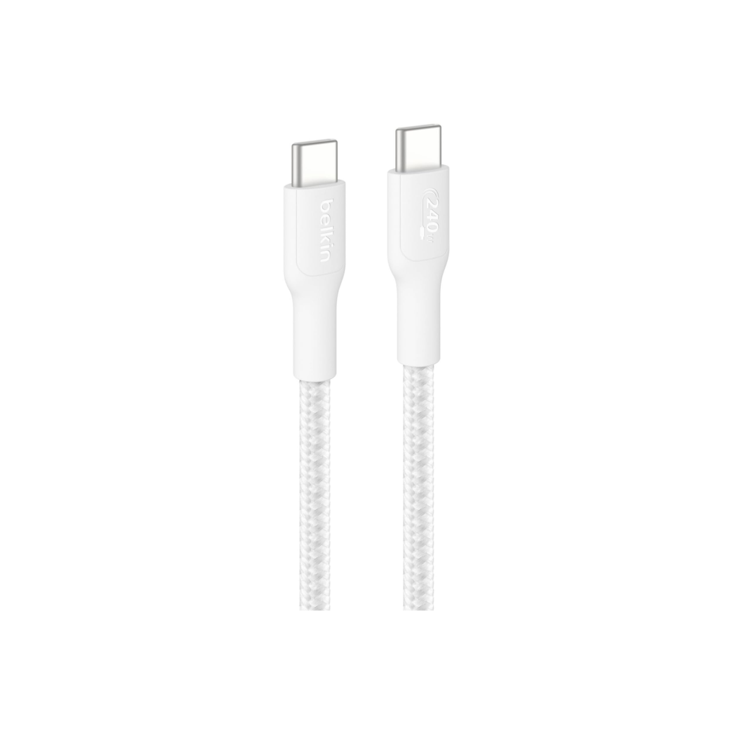 Belkin Eco Örgülü USB-C - USB-C Kablosu, 3 m, 240 W, Yumuşak, Esnek Hızlı Şarj Kablosu, iPhone 16, Galaxy S25, Pixel 9, MacBook, iPad Pro ve Daha Fazlası için Tip-C Şarj Kablosu - Beyaz (USB 2.0)