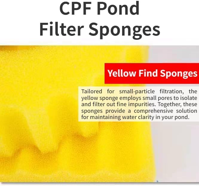 CPF-10000 Spugne per Filtri da Laghetto – Schiuma Biologica per Filtri CPF/GPF/TFP 15000, Materiale Efficiente per Filtri Laghetto, Spugne a Densità Doppia (3 Gialle Fini e 2 Blu Grossolane, Ø 26 cm)
