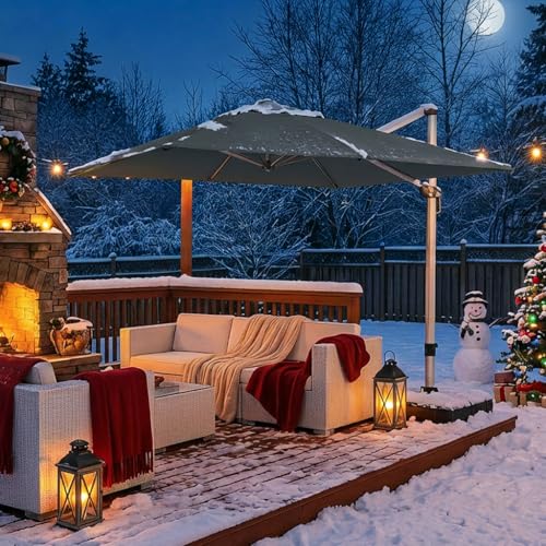 paramondo Patio Umbrella, 10FT Outdoor Cantilever Umbrella with 360-degree Rotation for Garden, Deck, Backyard, Pool and Beach, Grey