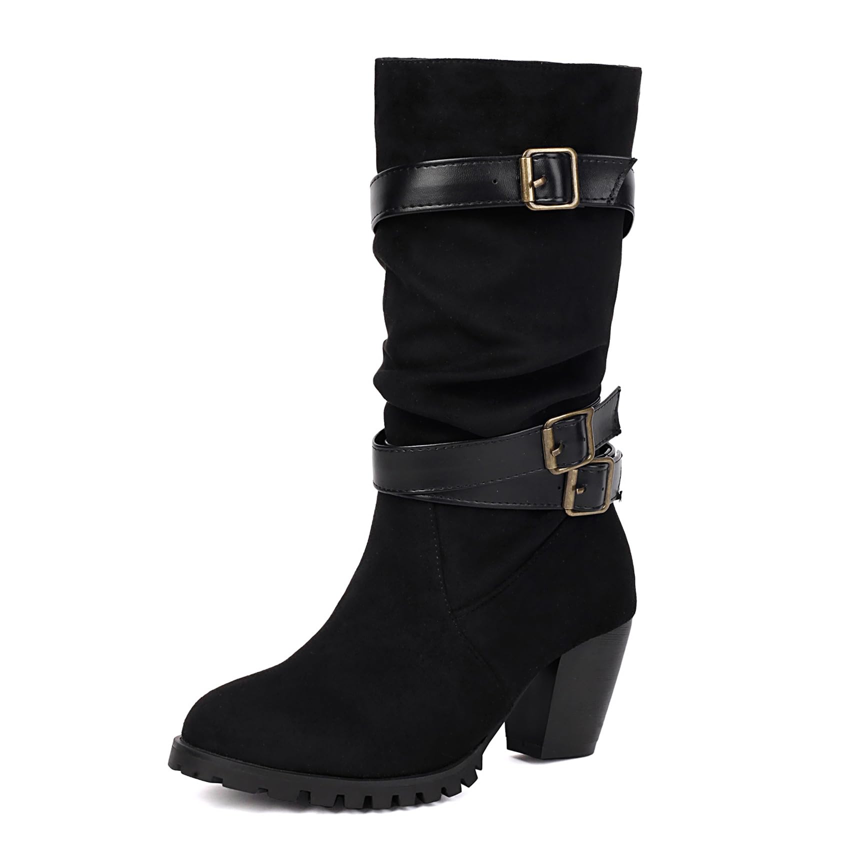 Women Mid Calf Heeled Boots Casual Slouch Boot