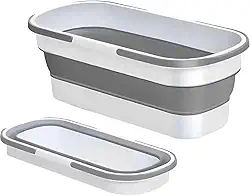 Balde Dobrável Retrátil de Silicone com 4 Rodinhas – Retangular, Multiuso, Compacto, Ideal para Lavagem de Roupas, Limpeza e Transporte de Água - Linha Premium