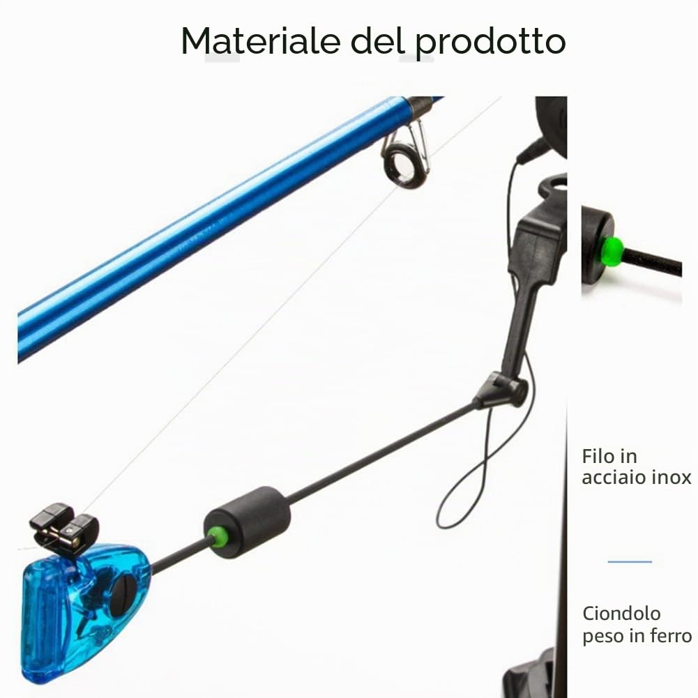 Set di 4 scambisti da pesca con indicatore di morso in set con cerniera, scambisti illuminati a LED per la pesca alla carpa