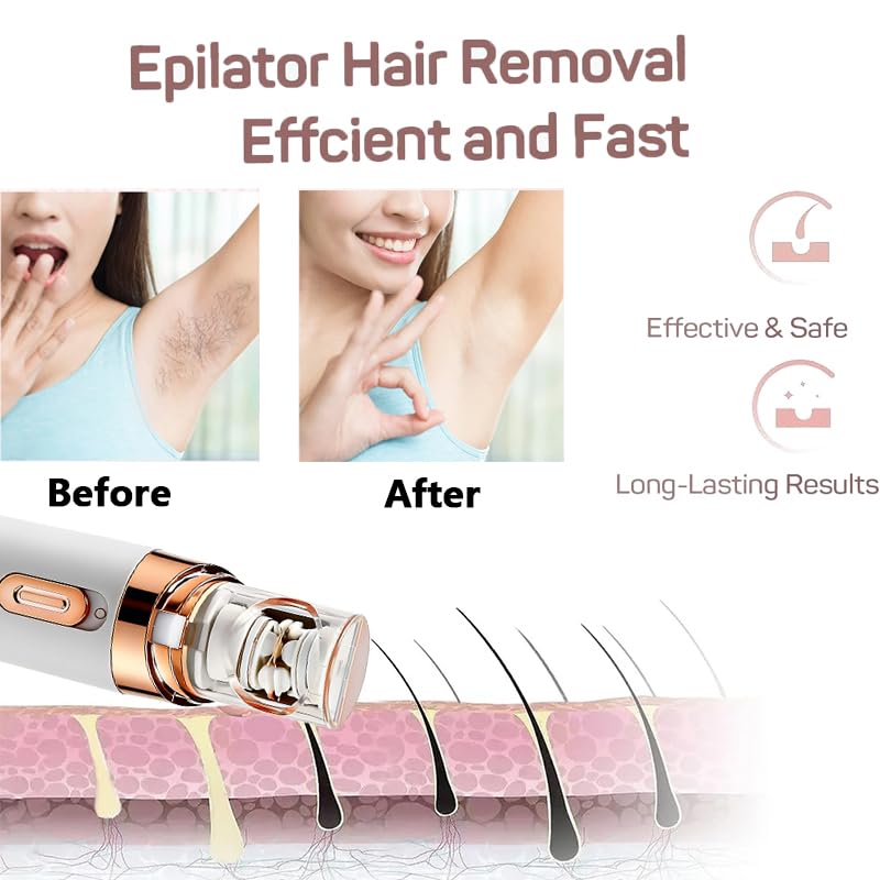 Epilateur Electrique Femme, Epilateur Electrique Portable avec Lumière LED Intégrée et Câble USB, Épilation Indolore et Très Efficace, pour l'épilation du Corps, Visage, Jambes et Bras