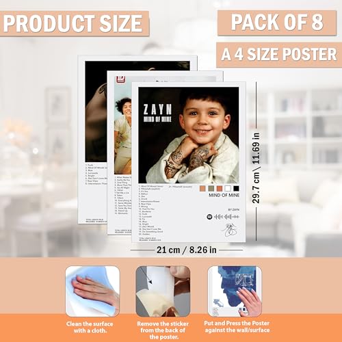 Image of WONDER HUB Wall Art Posters, 20x30 cm (A4), Self-Adhesive, Music Wall Poster for Bedroom, Living Room, Office (Zayn Malik)