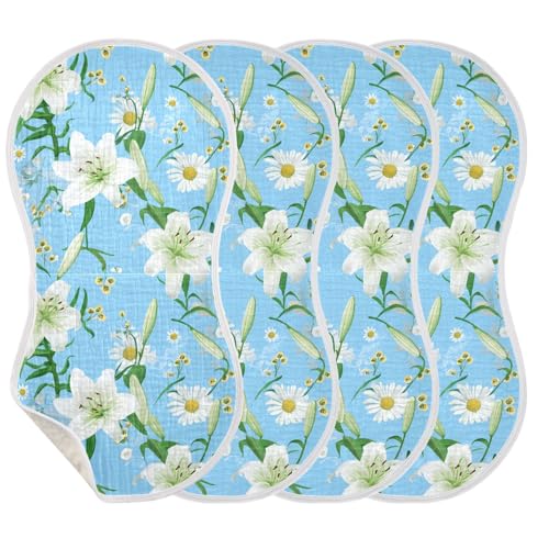 4 Pack Baby Burp Cloths, Soft Absorbent Burping Cloths for Babies, Cotton Milk Spit Up Rags, Large Size for Newborns, Baby Boys and Girls (Lily Floral Pattern)3