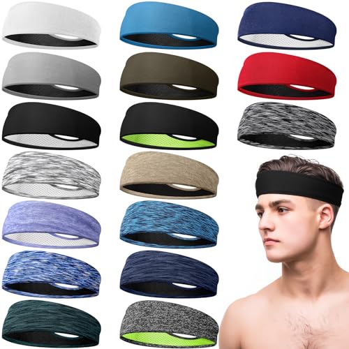 Image of Suhine 18 Pcs Sport Sweatbands Headbands for Men Women Running Workout Headbands Nonslip Sweat Absorbing Sweatband Stretchy Unisex Bandana for Tennis Baseball Football Cycling Yoga