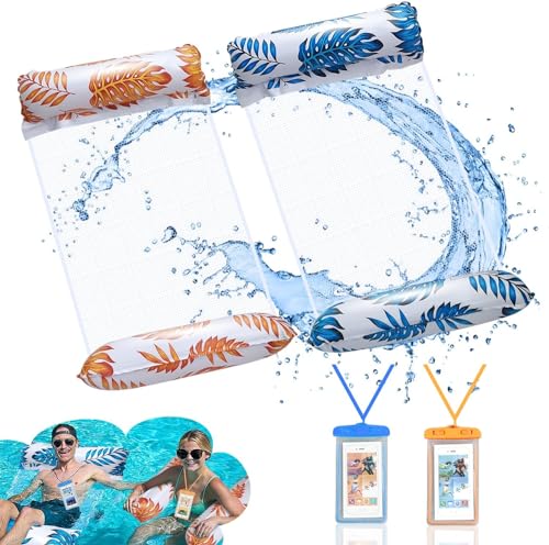 Weeupolfun Amaca Gonfiabile Galleggiante, 2 Pezzi Amaca Galleggiante per Piscina ad Acqua Blu e Giallo, Tema Della Foresta Pluviale Tropicale Amaca Gonfiabile per Adulti Giocattoli da Spiaggia