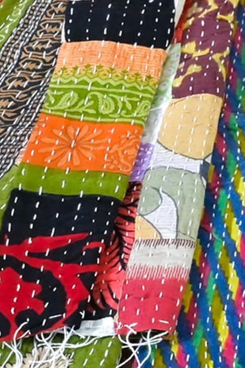Set of 1 Vintage Cotton Patchwork Kantha Scarf2