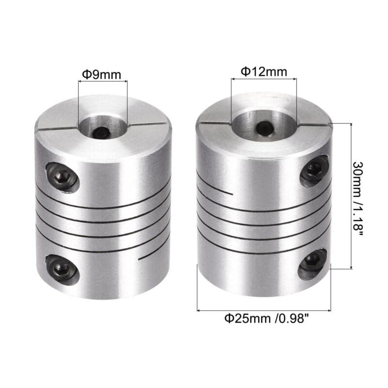 Tool parts Motor Shaft 9mm To 12mm Helical Beam Coupler Coupling 25mm Dia 30mm Length